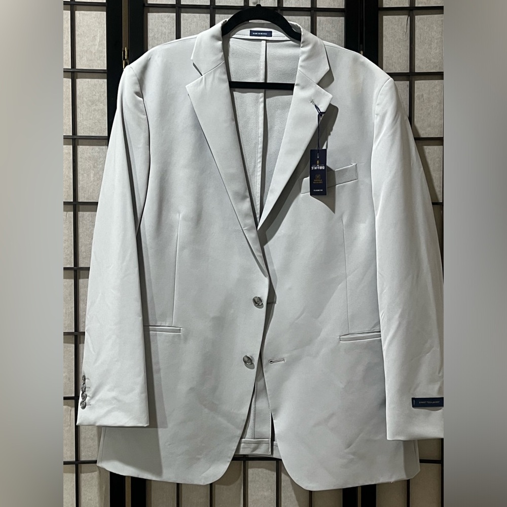 STAFFORD Light Grey Men's SMART TECH JACKET Blazer - Classic Two-Button SIZE 46R - Picture 5 of 12